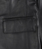 Womens Two Button Notch Lapel Black Leather Blazer Jacket