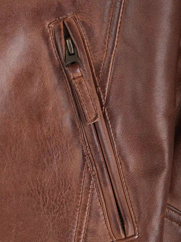 Johnson Men's Cognac Brown Quilted Biker Leather Jacket