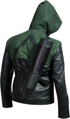 Men's Green Hooded Leather Superhero Cosplay Outfit for Halloween
