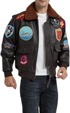 Men's Vintage Aviator Genuine Leather Jacket with Sherpa Collar