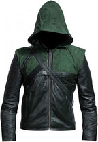 Men's Green Hooded Leather Superhero Cosplay Outfit for Halloween