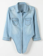 Women's 3/4 Sleeve Denim Crop Tie Knot Shirt