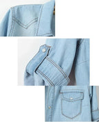 Women's 3/4 Sleeve Denim Crop Tie Knot Shirt