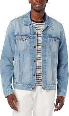 Men's Classic Button-Down Light Wash Denim Trucker Jacket