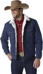 Men's Dark Blue Denim Jacket with Sherpa Collar