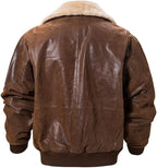 Men's Classic Faux Leather Flight Bomber Jacket with Faux Shearling Collar