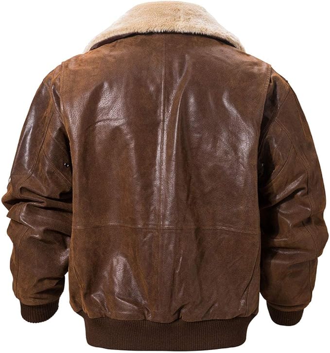 Men's Classic Faux Leather Flight Bomber Jacket with Faux Shearling Collar