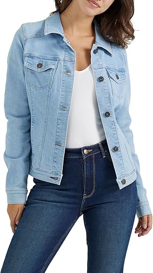 Classic Women's Light Blue Denim Trucker Jacket Versatile Layering Essential
