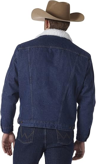 Men's Dark Blue Denim Jacket with Sherpa Collar