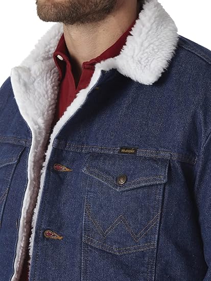 Men's Dark Blue Denim Jacket with Sherpa Collar