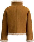 Women's Faux Shearling Aviator Jacket – Soft Faux Suede Winter Zip-Up Coat with Buckle Collar