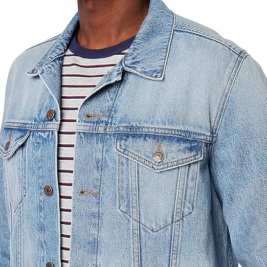 Men's Classic Button-Down Light Wash Denim Trucker Jacket