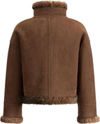 Women's Faux Shearling Aviator Jacket – Soft Faux Suede Winter Zip-Up Coat with Buckle Collar