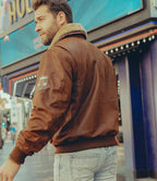 Men's Classic Faux Leather Flight Bomber Jacket with Faux Shearling Collar