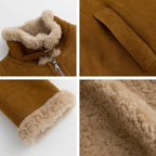 Women's Faux Shearling Aviator Jacket – Soft Faux Suede Winter Zip-Up Coat with Buckle Collar