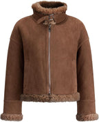 Women's Faux Shearling Aviator Jacket – Soft Faux Suede Winter Zip-Up Coat with Buckle Collar