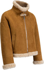 Women's Faux Shearling Aviator Jacket – Soft Faux Suede Winter Zip-Up Coat with Buckle Collar