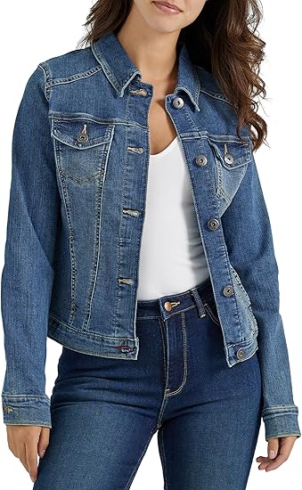 Classic Women's Blue Denim Trucker Jacket Versatile Layering Essential