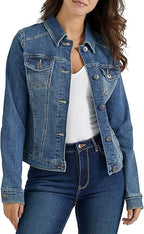 Classic Women's Blue Denim Trucker Jacket Versatile Layering Essential