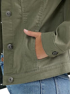 Classic Women's Olive Denim Trucker Jacket Versatile Layering Essential