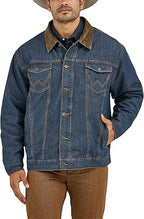 Men's Mid-Blue Sherpa-Lined Denim Jacket with Corduroy Collar