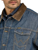 Men's Mid-Blue Sherpa-Lined Denim Jacket with Corduroy Collar