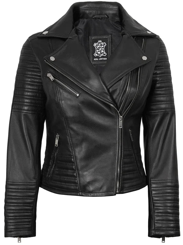 Women's Black Asymmetrical Biker Style Leather Jacket