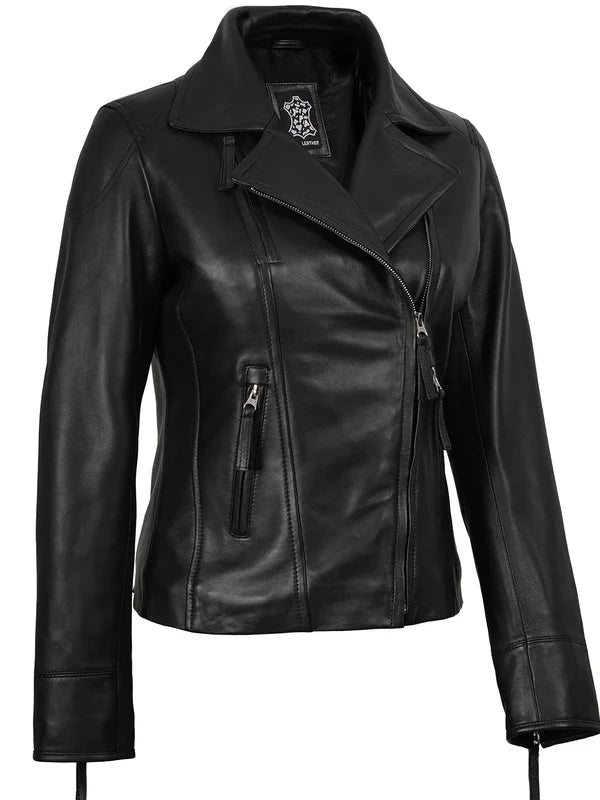Women's Black Asymmetrical Biker Style Leather Jacket