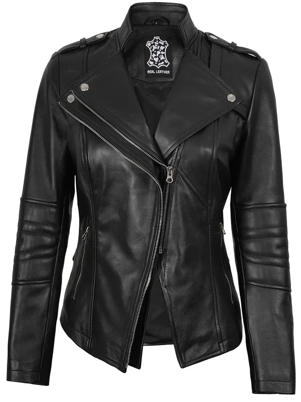 Monica Women's Black Asymmetrical Leather Jacket