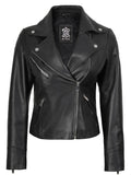 Women's Black Asymmetrical Real Leather Biker Style Jacket