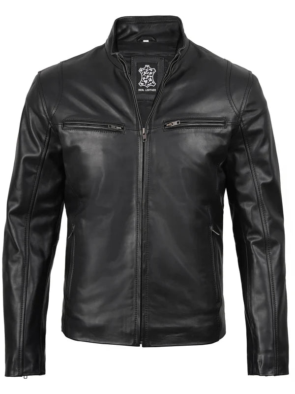 Clinton Men's Black Cafe Racer Leather Jacket