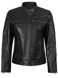 Austin Women's Black Cafe Racer Style Leather Jacket