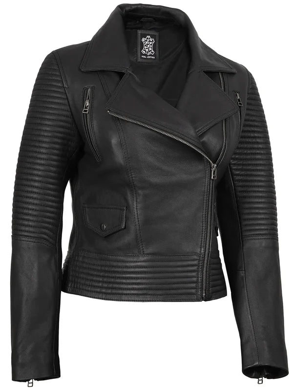 Women's Black Leather Biker Style Jacket