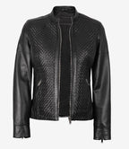 Women's Black Textured Cafe Racer Leather Jacket