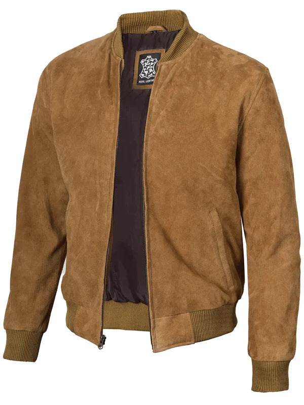 Adamsville Mens Brown Bomber Suede Jacket