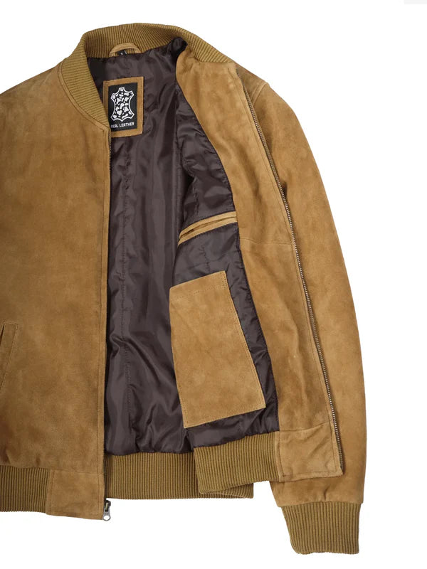 Adamsville Mens Brown Bomber Suede Jacket