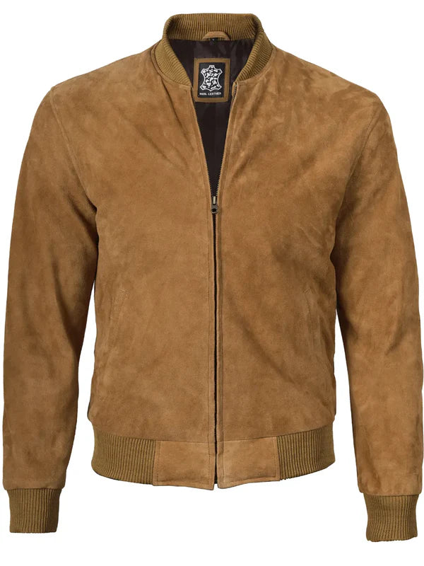 Adamsville Mens Brown Bomber Suede Jacket