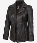 Women's Three Button Distressed Brown Leather Blazer