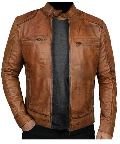 Men’s Distressed Brown Leather Motorcycle Jacket