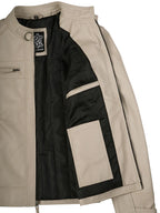 Men's Beige Cafe Racer Leather Jacket