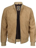 Men's Camel Brown Suede Bomber Jacket