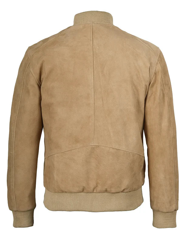 Men's Camel Brown Suede Bomber Jacket