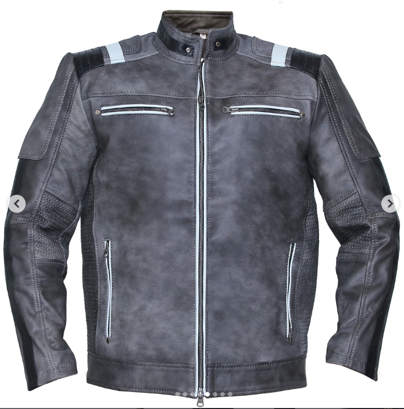 Men’s Distressed Sheepskin Leather Cafe Racer Motorcycle Jacket