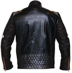 Men’s Black & Brown Sheepskin Leather Cafe Racer Motorcycle Jacket