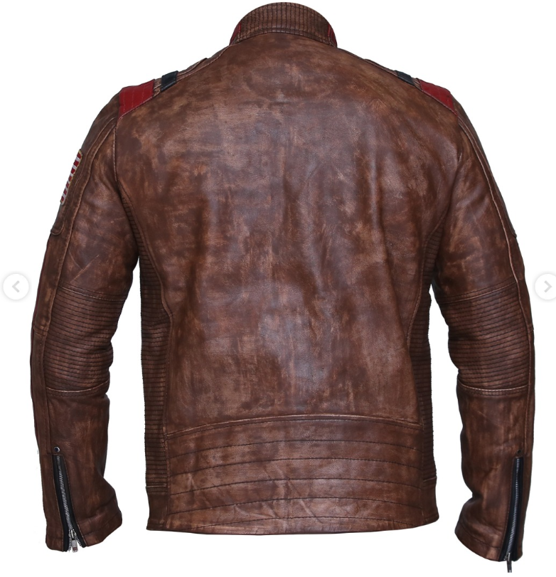 Men’s Brown Vintage Distressed Sheepskin Leather Cafe Racer Motorcycle Jacket
