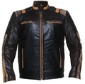 Men’s Black & Brown Sheepskin Leather Cafe Racer Motorcycle Jacket