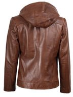 Cidra Women Asymmetrical Brown Hooded Leather Jacket