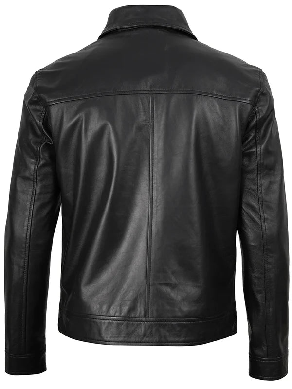 Mens Classic Black Real Leather Jacket