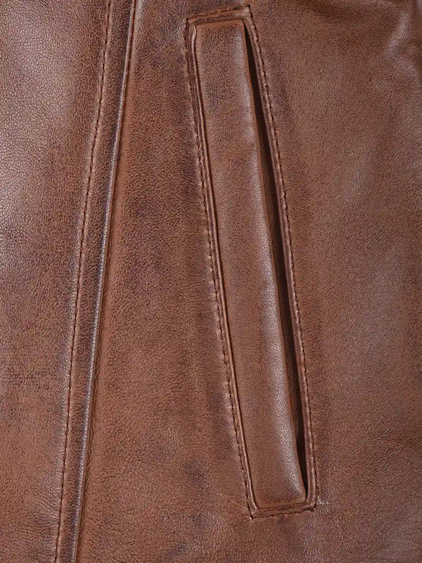 Kandis Women's Cognac Brown Leather Car Coat