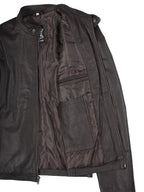 Mens Dark Brown Cowhide Cafe Racer Leather Jacket